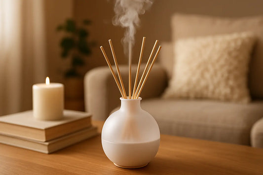 Aroma diffuser mit reedstäben schafft eine einladende Atmosphäre und beeinflusst die Stimmung positiv