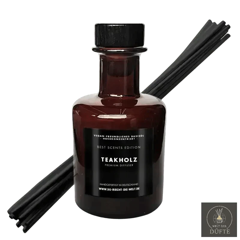 Teakholz Premium Diffuser mit schwarzen Reedern aus der Best Scents Edition